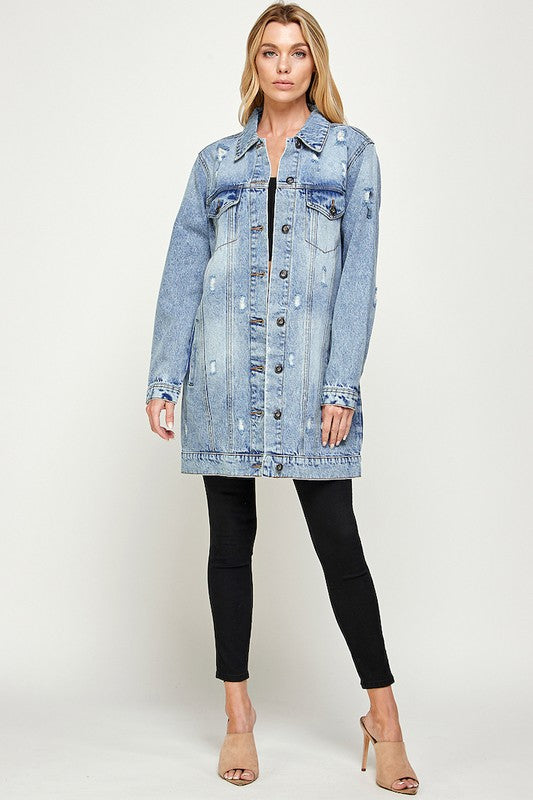 DISTRESSED WASHED DENIM JACKET