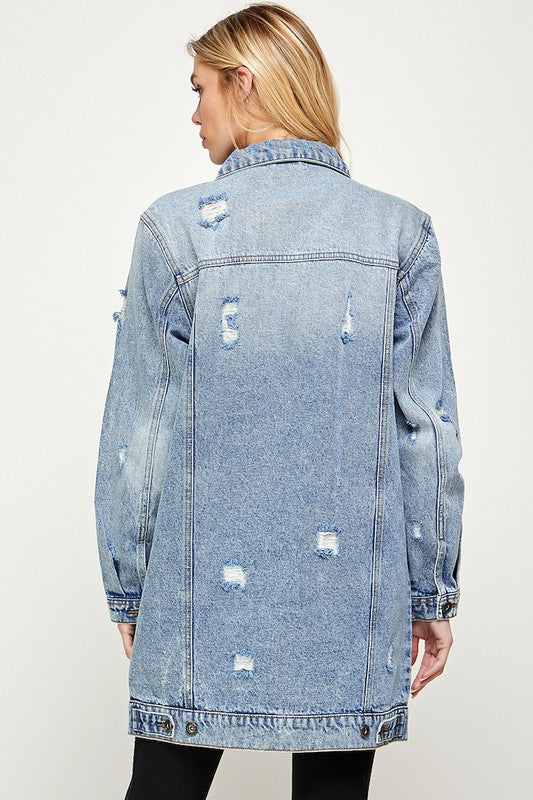 DISTRESSED WASHED DENIM JACKET