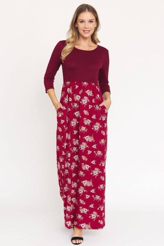 Vestido largo floral de manga corta