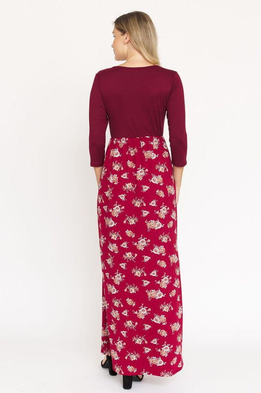 Vestido largo floral de manga corta