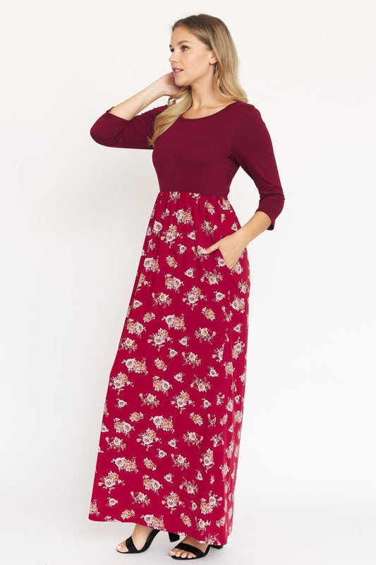 Vestido largo floral de manga corta