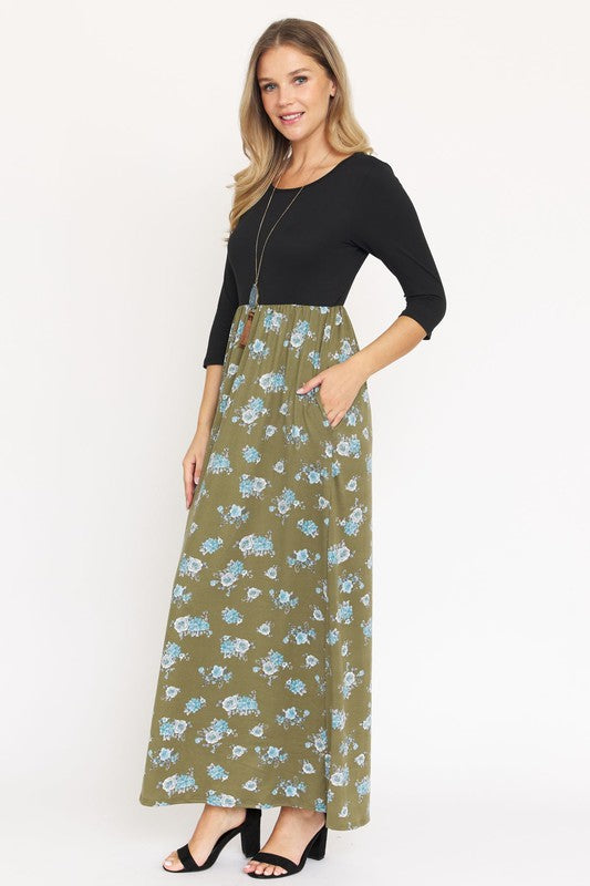 Vestido largo floral de manga corta