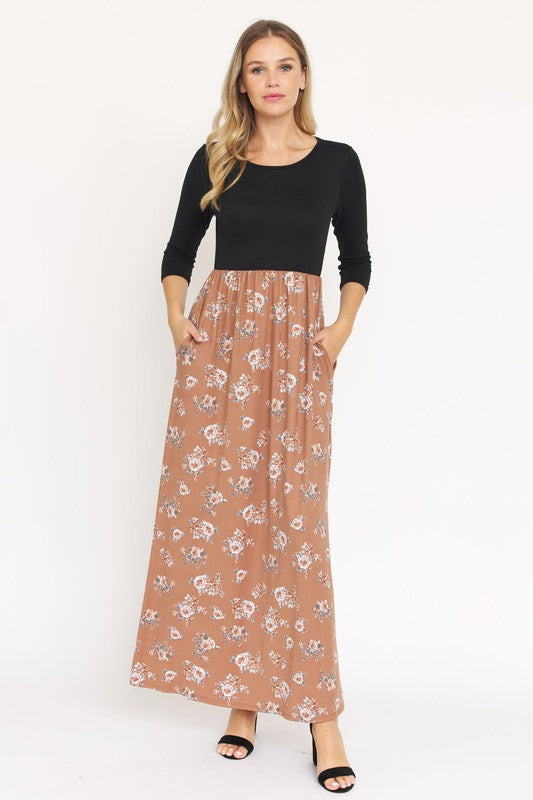 Vestido largo floral de manga corta