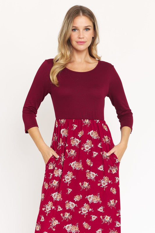 Vestido largo floral de manga corta