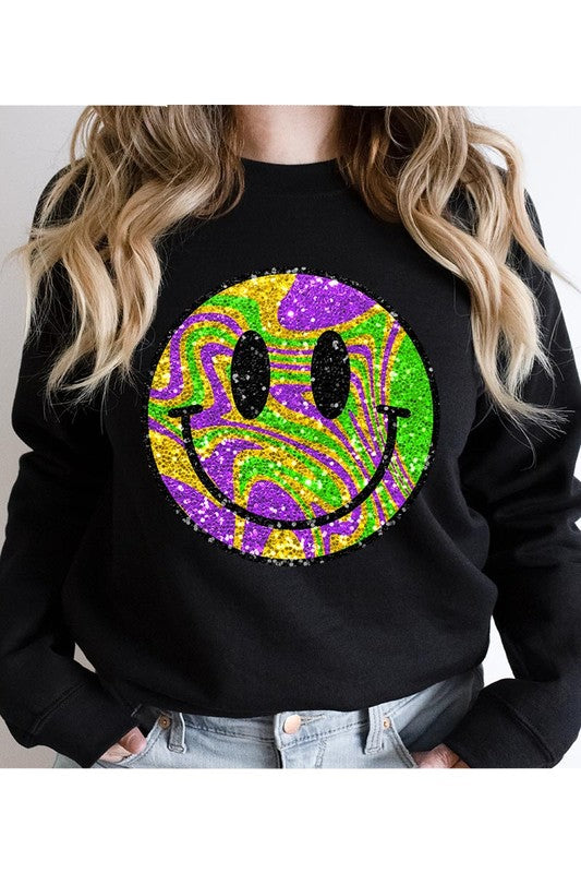 Mardi Gras Smiley Crewneck