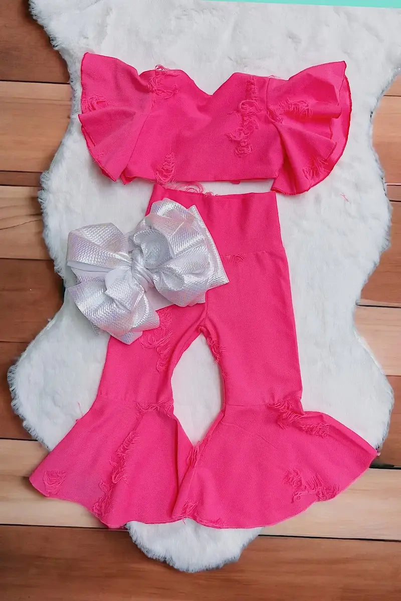 PANTALÓN CAMPANA DESGASTADO ROSA NEÓN