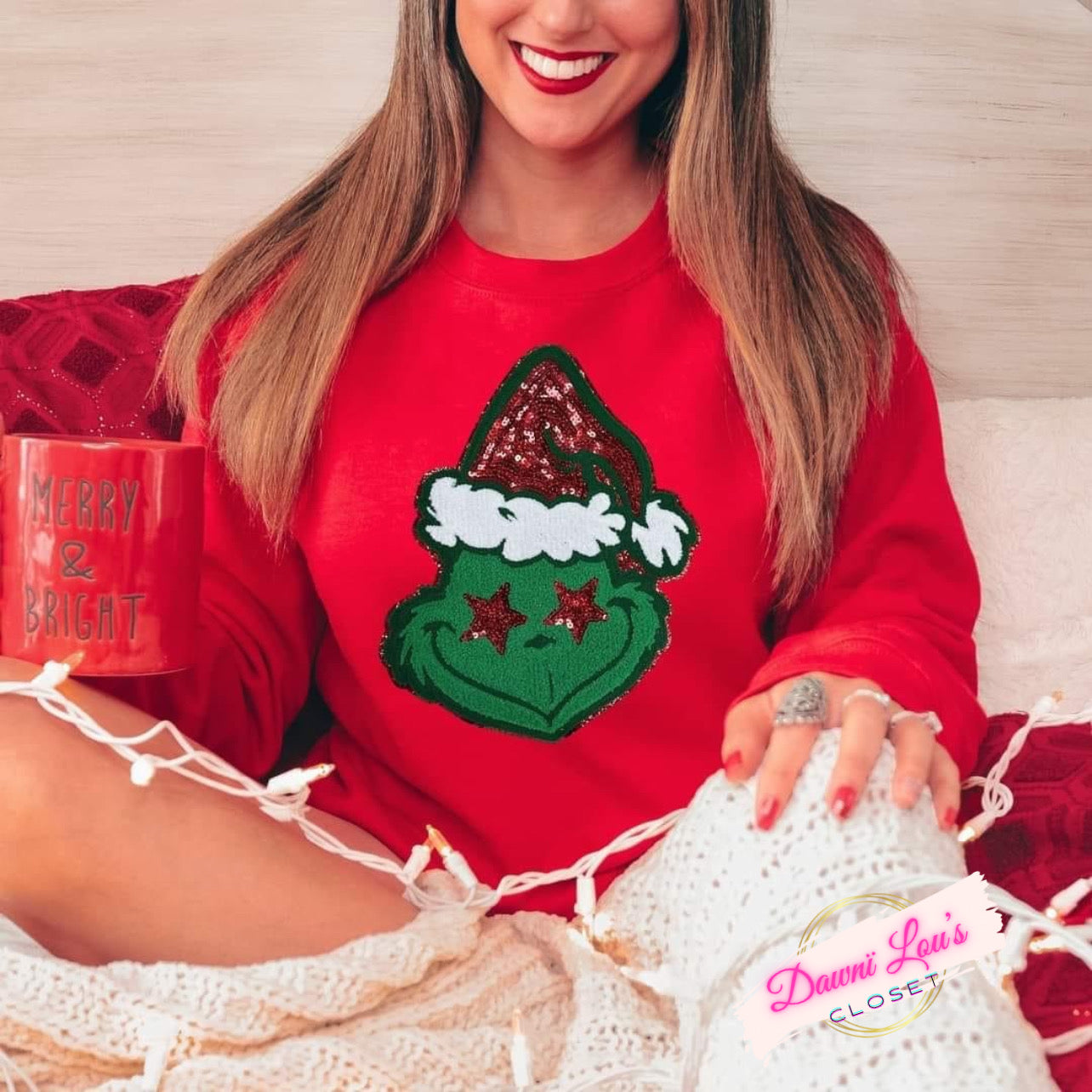 Parche de chenilla con lentejuelas Grinch, manga larga