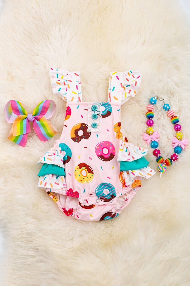 SPRINKLES & DONUT RUFFLED BABY ROMPER