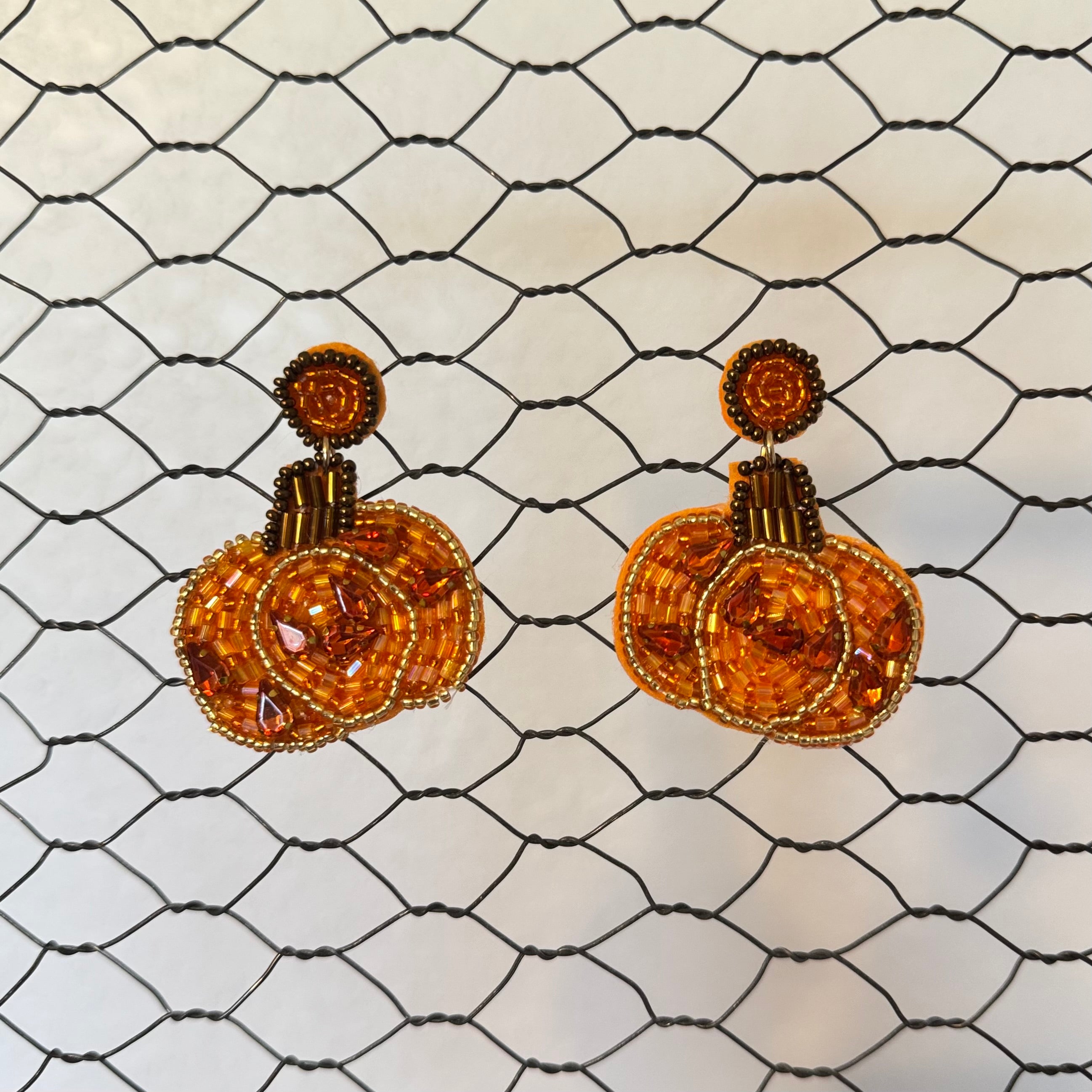 BEADED PUMPKIN EARRINGS