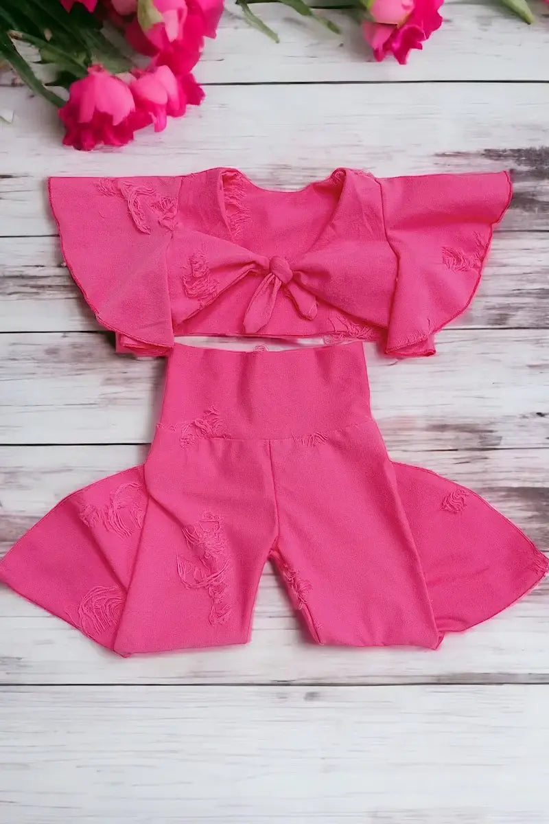 PANTALÓN CAMPANA DESGASTADO ROSA NEÓN