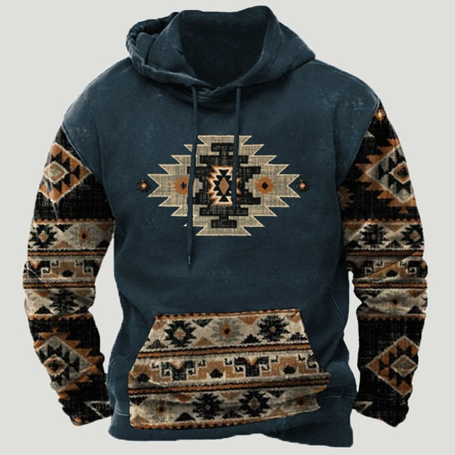 Sudadera con capucha de patchwork azteca occidental