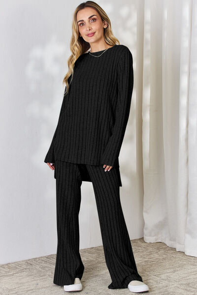 Basic Bae Ribbed High-Low Lounge Set