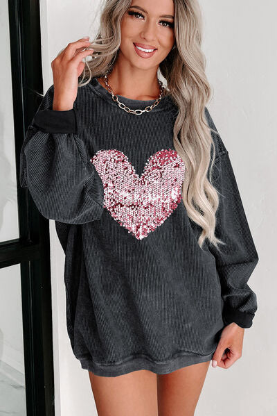 Heart Sequin Crew Neck Sweatshirt