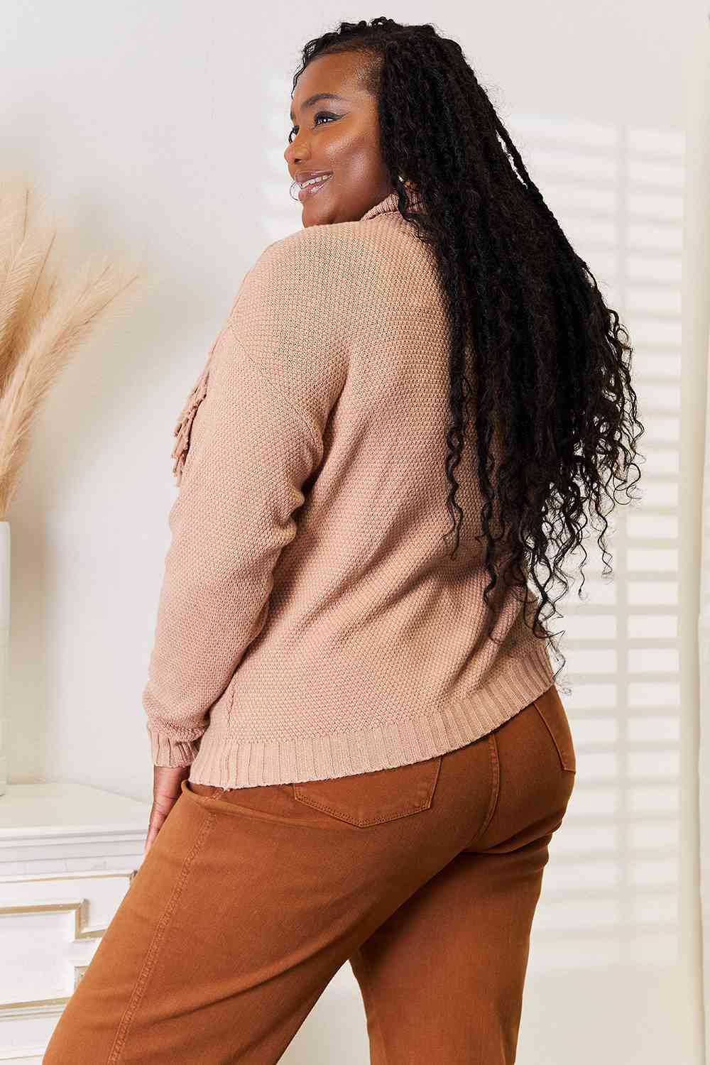 Woven Right Turtleneck Fringe Sweater