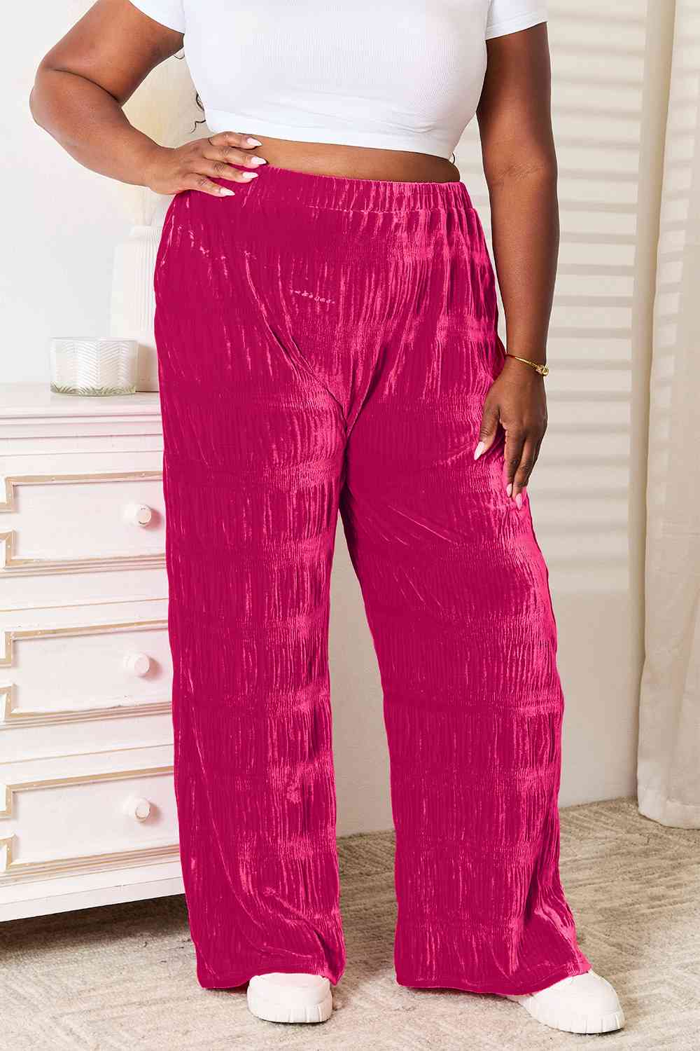 Tiered Shirring Velvet Pants