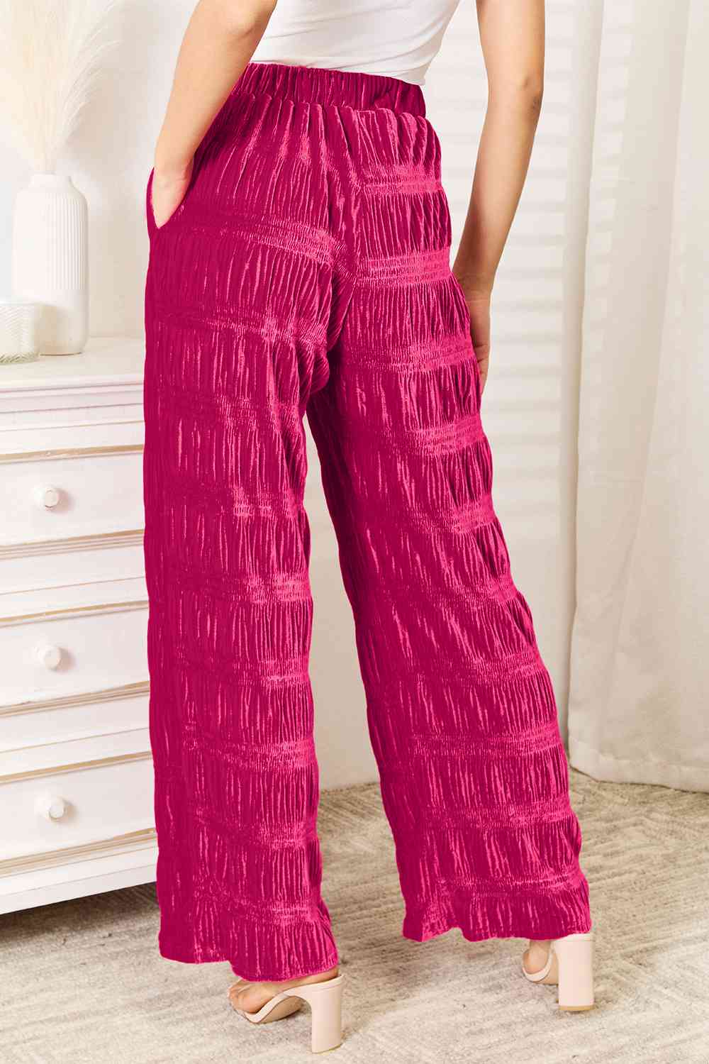 Tiered Shirring Velvet Pants