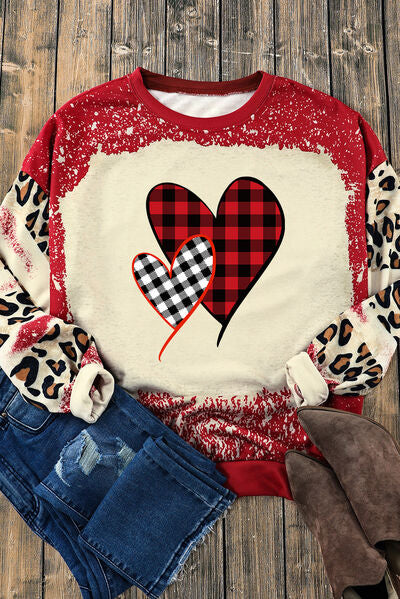 Bleached Heart Leopard Sleeve Sweatshirt