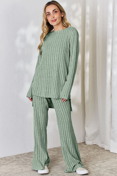Basic Bae Ribbed High-Low Lounge Set