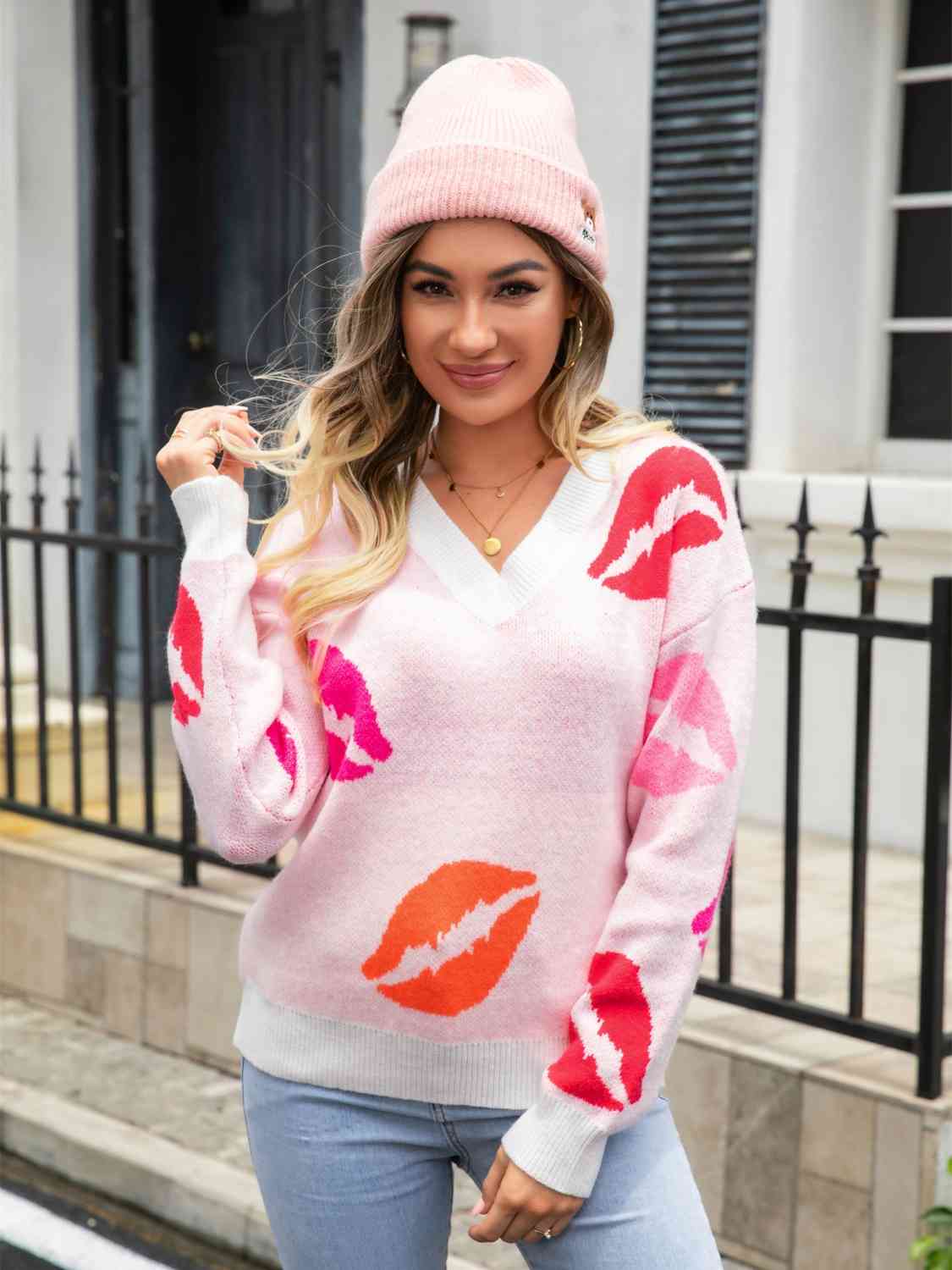 Covered in Kisses V-Neck Sweater
