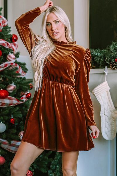 Frill Trim Velvety Dress