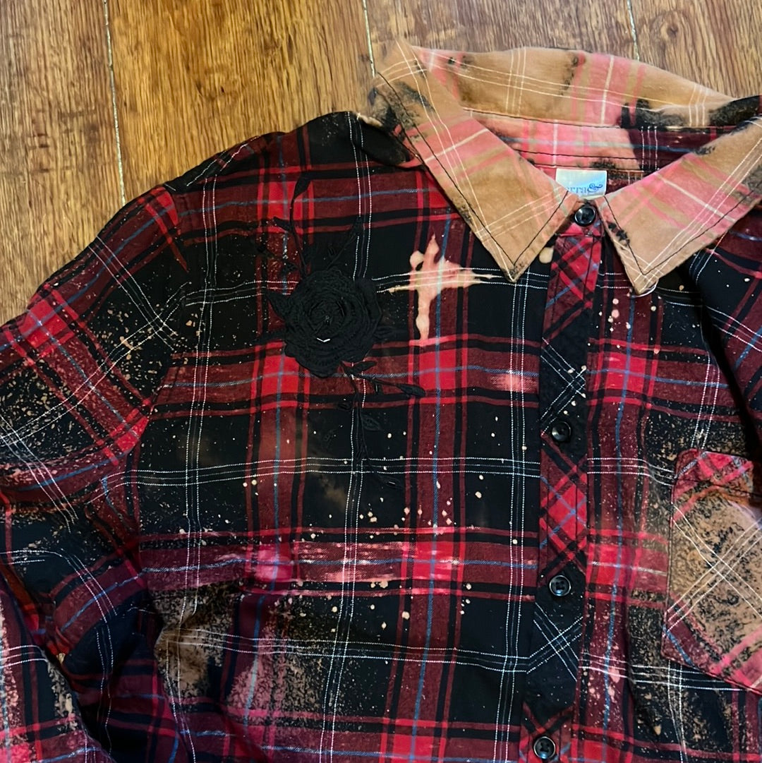 Repurposed Bleached Hi-Lo Plaid Button Down