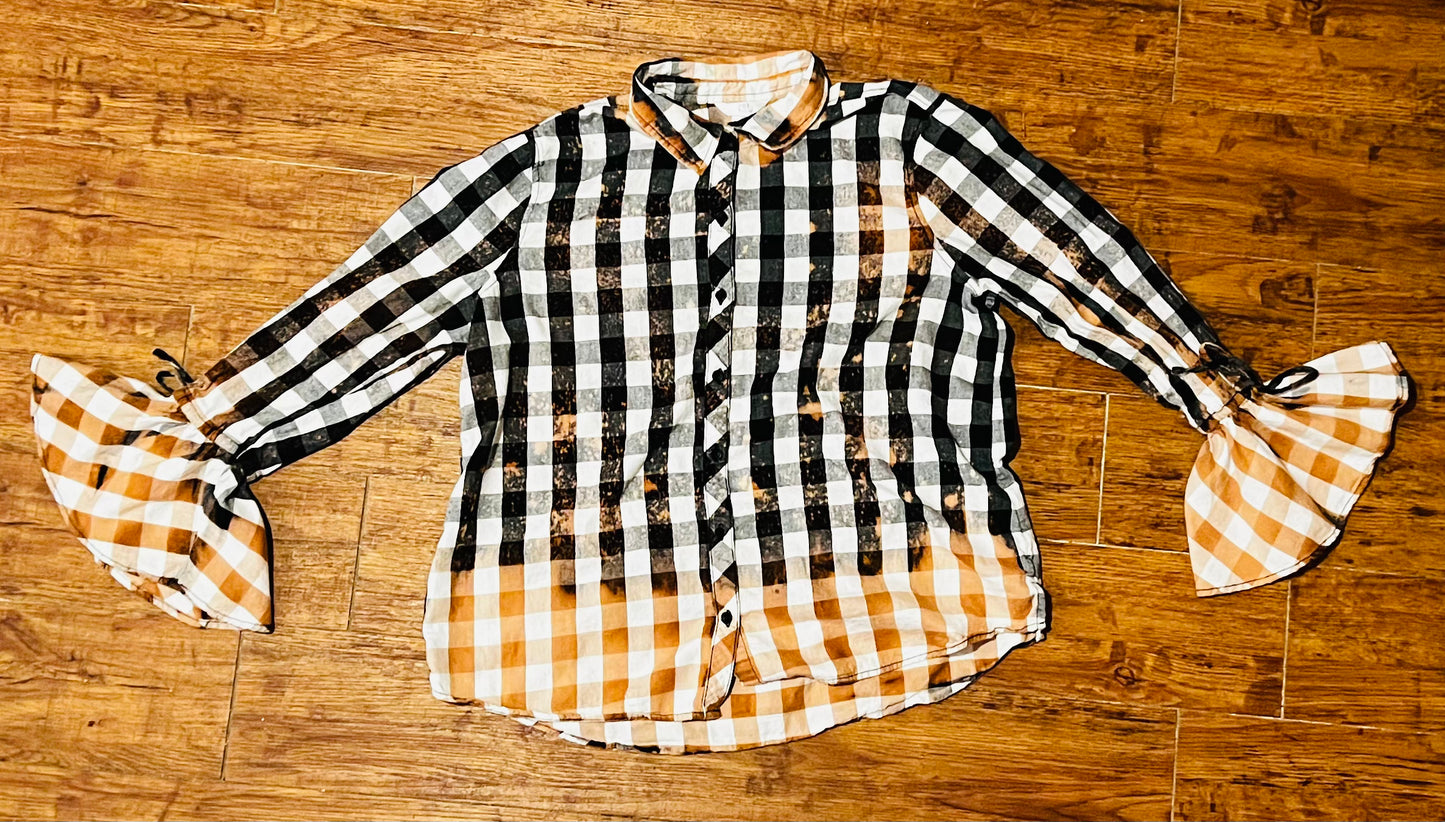 Repurposed Bleached Plaid Blouse