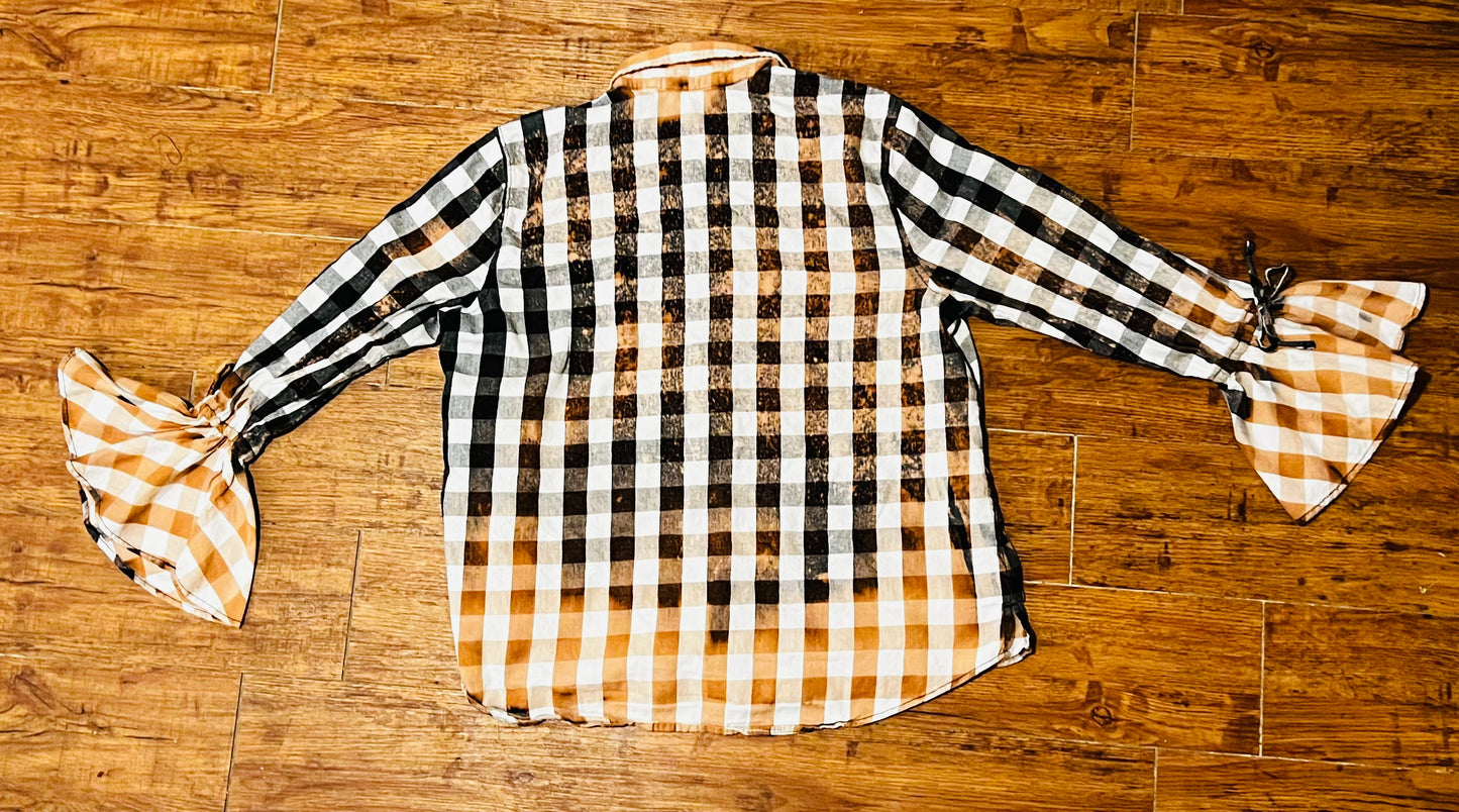 Repurposed Bleached Plaid Blouse