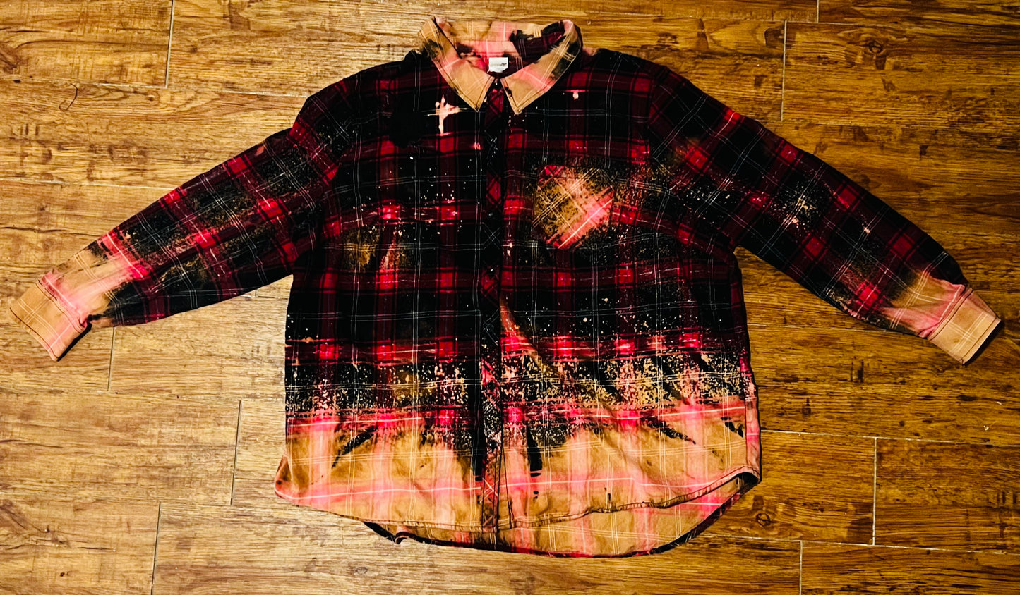Repurposed Bleached Hi-Lo Plaid Button Down