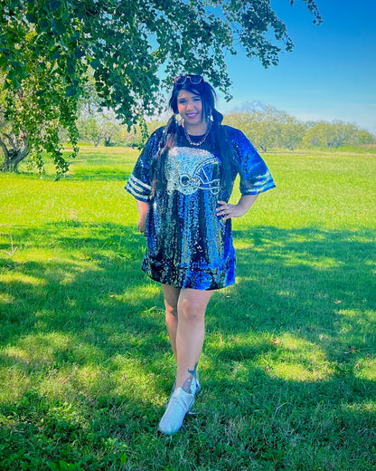 Navy/Helmet Sequin Jersey Dress