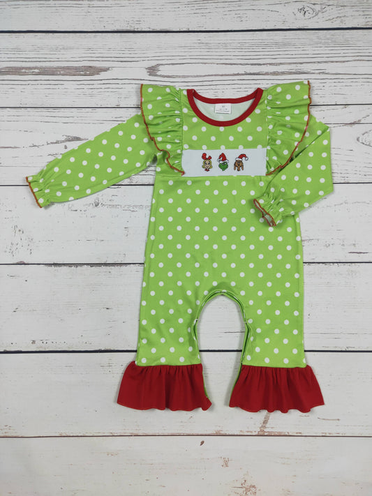 Polka Dots Character Embroidered Christmas Romper