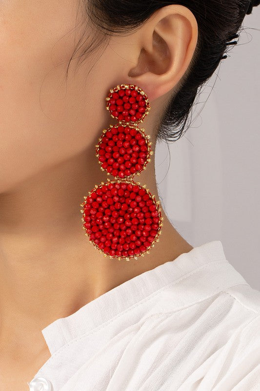 GRADUATE THREE GLASS BEAD DISK EARRINGS