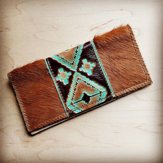 Cow Hide Wallet w/ Turquoise Navajo Accent