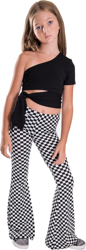 KIDS CHECKERBOARD PRINT BELL BOTTOM PANTS