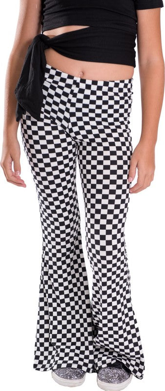 KIDS CHECKERBOARD PRINT BELL BOTTOM PANTS