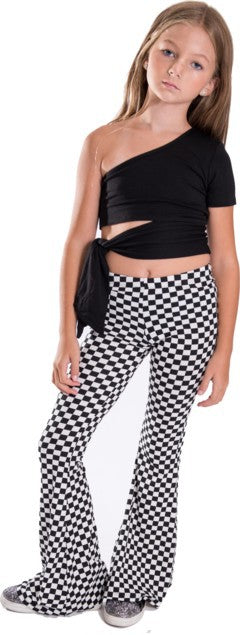 KIDS CHECKERBOARD PRINT BELL BOTTOM PANTS