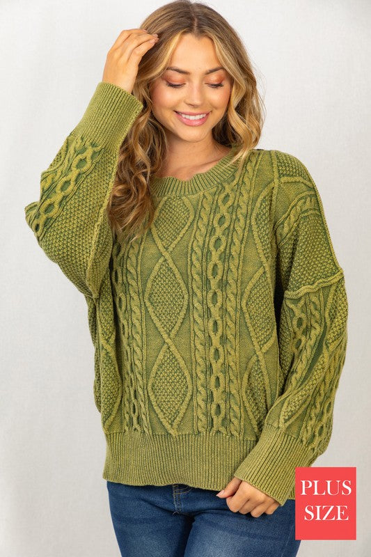 Mineral Washed Cable Knit Sweater