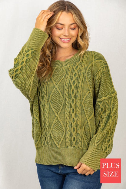 Mineral Washed Cable Knit Sweater