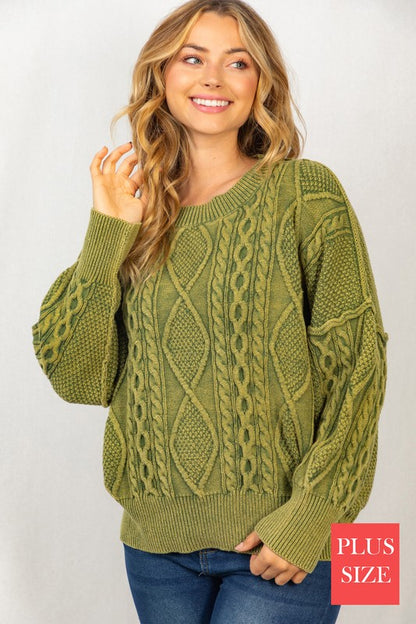 Mineral Washed Cable Knit Sweater