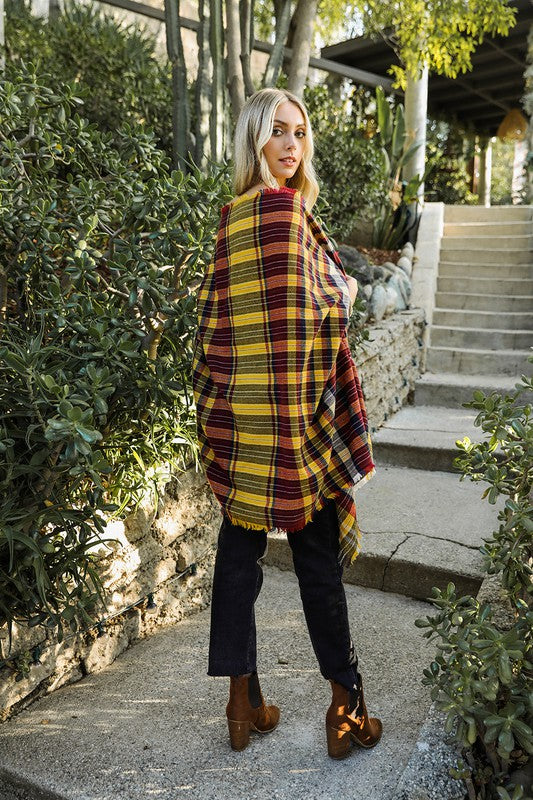 Tartan Plaid Frayed Edge Ruana Wrap