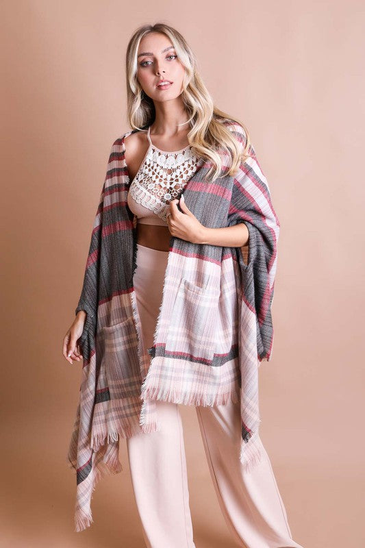 Tartan Plaid Frayed Edge Ruana Wrap