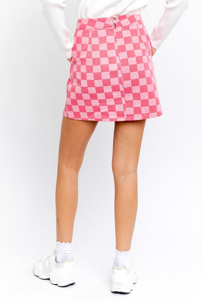 Checkerboard Print Slit Skirt
