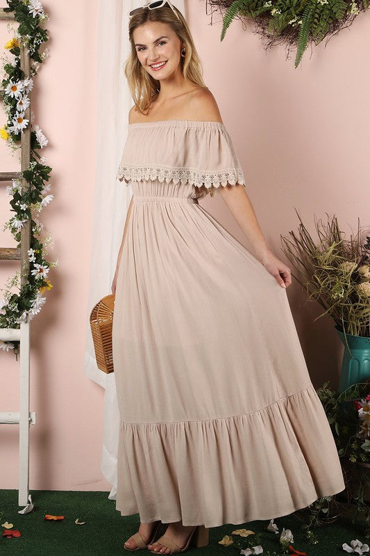 Flowy Boho Off the Shoulder Maxi Dress