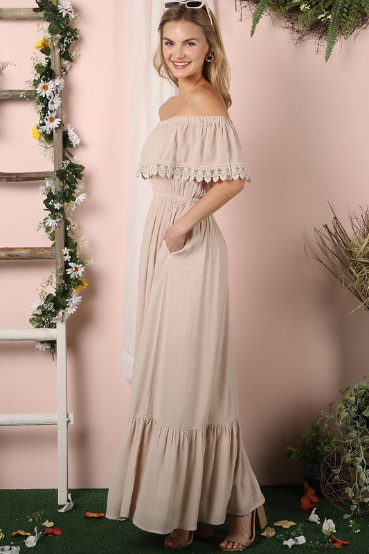 Flowy Boho Off the Shoulder Maxi Dress