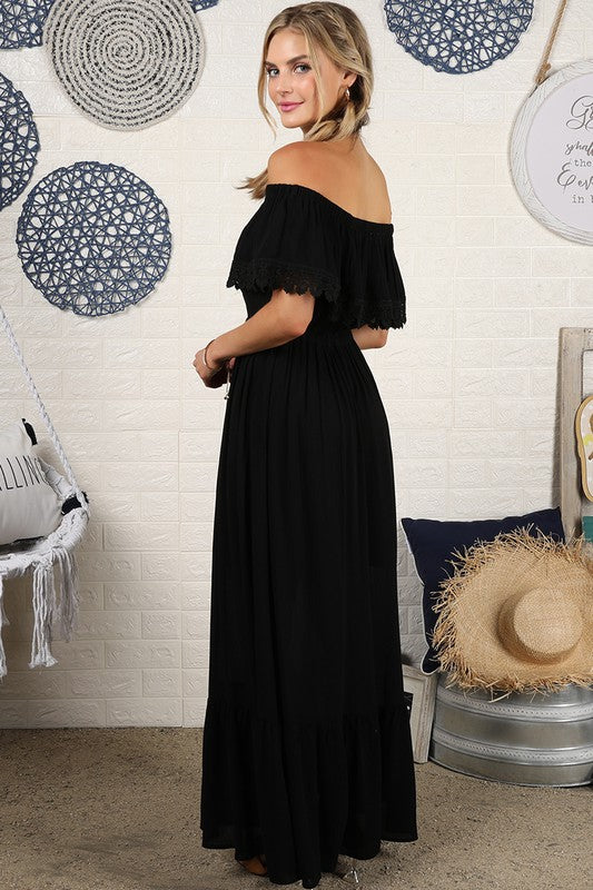 Flowy Boho Off the Shoulder Maxi Dress