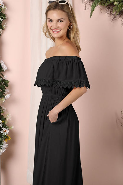 Flowy Boho Off the Shoulder Maxi Dress