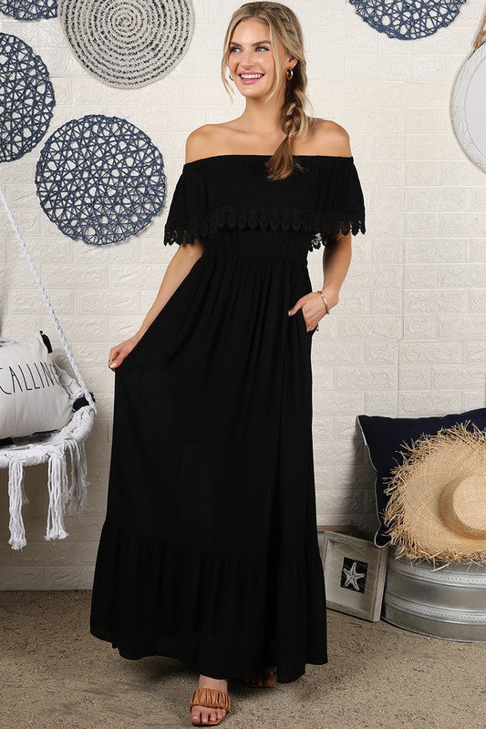 Flowy Boho Off the Shoulder Maxi Dress