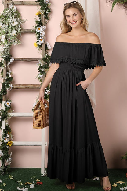 Flowy Boho Off the Shoulder Maxi Dress