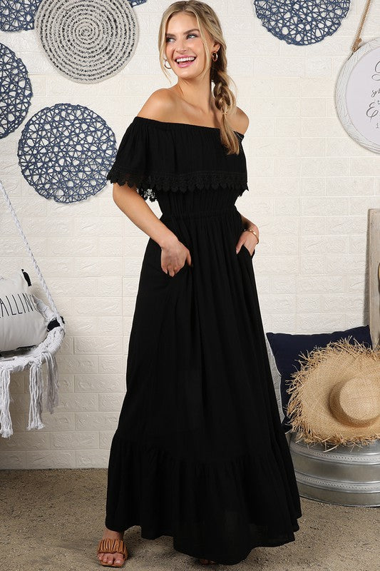 Flowy Boho Off the Shoulder Maxi Dress