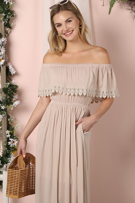 Flowy Boho Off the Shoulder Maxi Dress