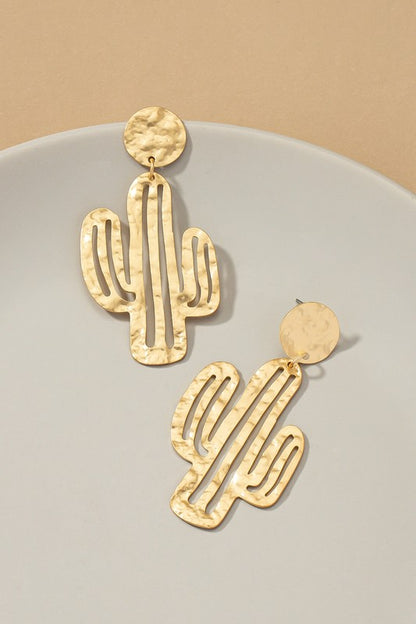 Hammered metal cactus earrings